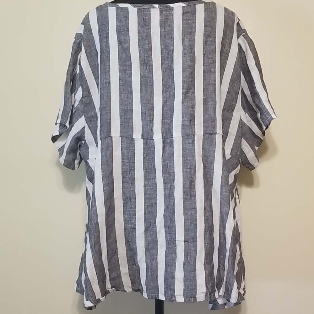 Flax Playful 100% Linen Plus Nautical Stripe Boxy Oversized Lagenlook Tunic Top - Picture 7 of 11